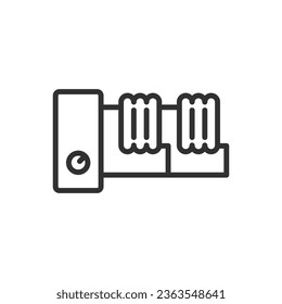 Heating system, linear icon, boiler and pipes with radiators. Line with editable stroke