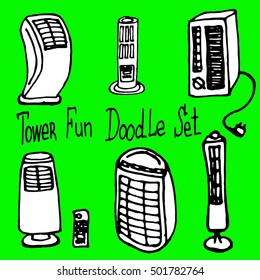 Heating system tower fun - hand drawn vector. Heater system doodle. Warm house system and heating devices symbol