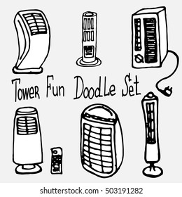 Heating system tower fun - hand drawn vector. Heater system doodle. Warm house system and heating devices symbol