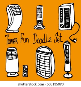 Heating system tower fun - hand drawn vector. Heater system doodle. Warm house system and heating devices symbol