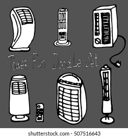 Heating system tower fun - hand drawn vector. Heater system doodle. Warm house system and heating devices symbol
