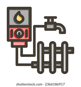 Heating System Vector Thick Line Filled Colors Icon For Personal And Commercial Use.

