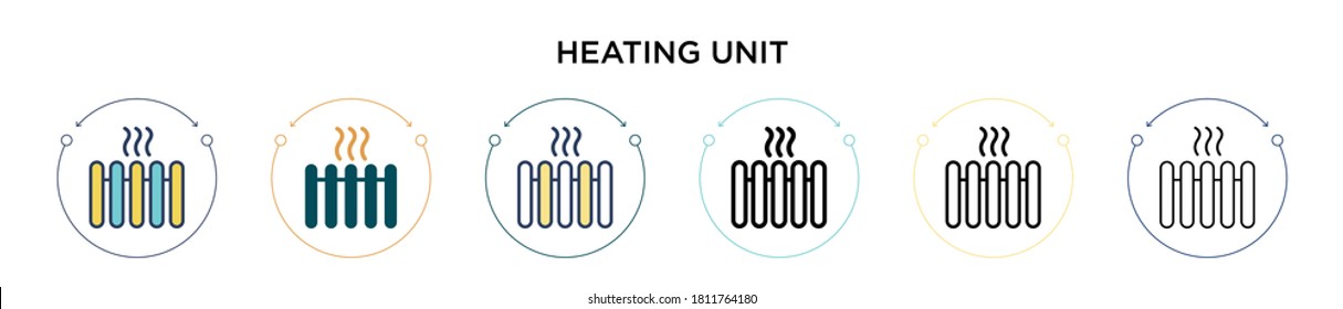 Heating unit icon in filled, thin line, outline and stroke style. Vector illustration of two colored and black heating unit vector icons designs can be used for mobile, ui, web