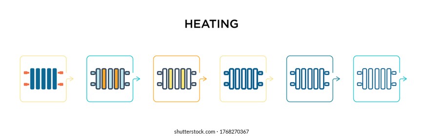Heating vector icon in 6 different modern styles. Black, two colored heating icons designed in filled, outline, line and stroke style. Vector illustration can be used for web, mobile, ui
