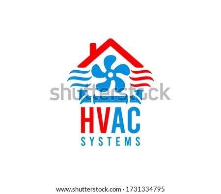 Heating, ventilation, and air conditioning, hvac systems, logo design. Construction, repair and installation of air conditioners and ventilation system, vector design and illustration