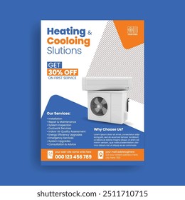 Heating, ventilation and air conditioning Repair, maintenance, installation Service vertical print flyer or poster template with ac vector illustration design