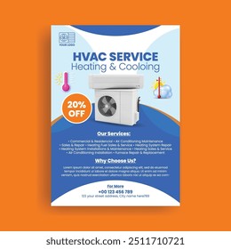 Heating, ventilation and air conditioning Repair, maintenance, installation Service vertical print flyer or poster template with ac vector illustration design