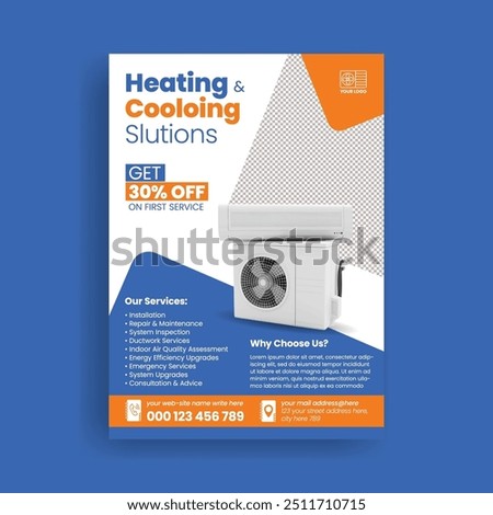 Heating, ventilation and air conditioning Repair, maintenance, installation Service vertical print flyer or poster template with ac vector illustration design