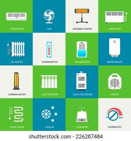 Heating, ventilation and conditioning icons set.