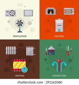 Heating ventilation and convection flat icons set isolated vector illustration