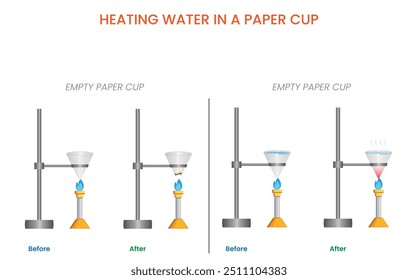 
Heating water in a paper cup demonstrates that water absorbs the heat, preventing the paper from burning until the water reaches its boiling point.