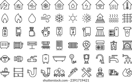 Heating water supply system House icon set