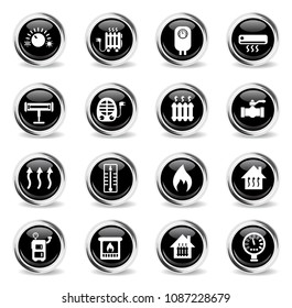 heating web icons - black round chrome buttons