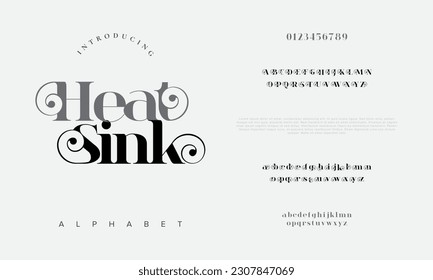 Heatsink elegant alphabet letters font and number. Classic Lettering Minimal Fashion Designs. Typography modern serif fonts decorative vintage design concept. vector illustration