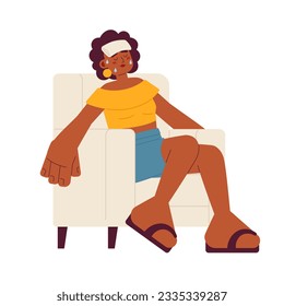 Heatstroke first aid flat vector spot illustration. African american woman with wet cloth on forehead 2D cartoon character on white for web UI design. Menopause isolated editable creative hero image