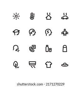 Heatstroke icon set, icons for UI design.	