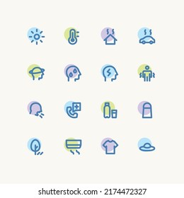 Heatstroke icon set, icons for UI design.	