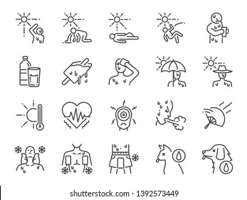 Heatstroke Line Icon Set. Included Icons As Heat, Stroke, Faint, Hot, Sick, Summer And More.