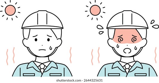 Heatstroke Prevention Construction Worker Summer Vector Illustration