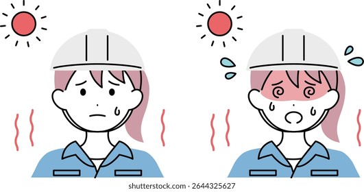 Heatstroke Prevention Female Construction Worker Summer Vector Illustration