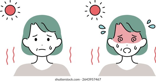 Ilustración vectorial de prevención de insolación para mujeres mayores
