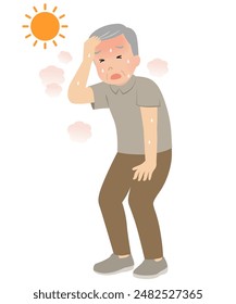Heatstroke Vector illustration of a hot senior man