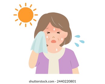 Heatstroke Vector illustration of a hot-looking senior woman