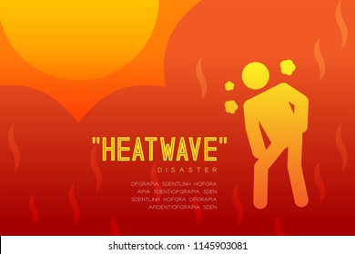 Heatwave Disaster of thirsty man icon pictogram design infographic illustration isolated on orange red gradient background, with copy space