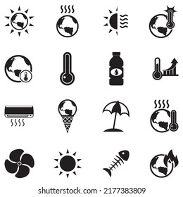 Heatwave Icons. Black Flat Design. Vector Illustration.