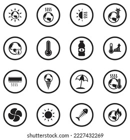 Heatwave Icons. Black Flat Design In Circle. Vector Illustration.
