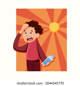 Ola de calor. Hombre con una botella de agua. Ilustración vectorial en estilo plano