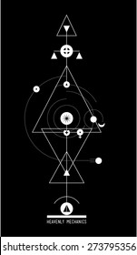 Heaven mechanic - abstract design geometric construction on the black background