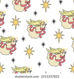 Heaven Messengers Angels Figures Grace Pattern. Perfect for seasonal decor, fabric prints, or wrapping paper. Ideal for holiday projects.