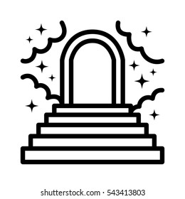 Heaven or paradise with stairs, clouds, stars and a heavenly gate line art vector icon for apps and websites