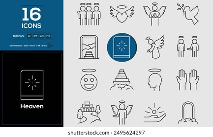 Heaven set of outline icons related to analysis, infographic, analytics. Editable stroke. Vector illustration. 