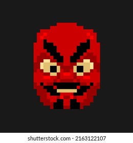 Heavenly Dog Tengu Red Nose Demi God Folklore Protector of Mountains Festival Mask 8bit Pixel Art Style