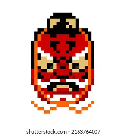 Heavenly Dog Tengu Red Nose Demi God Folklore Protector of Mountains Festival Face Mask 8bit Pixel Art Style