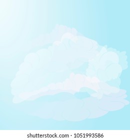 Heavenly landscape with a group of realistic clouds on a blue sky background. Vector illustration.