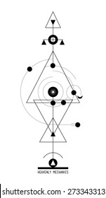 The heavenly mechanics - abstract hipster graphics - stock vector