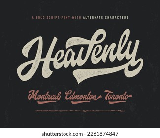 Heavenly. Original Retro Brush Script Font and City Logos. Vector