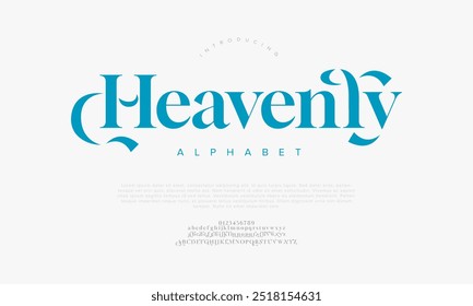 Heavenly typography beauty fashion elegant minimalist serif italic fonts decorative wedding vintage retro logos. Minimal luxury font alphabet logo. Vector illustration