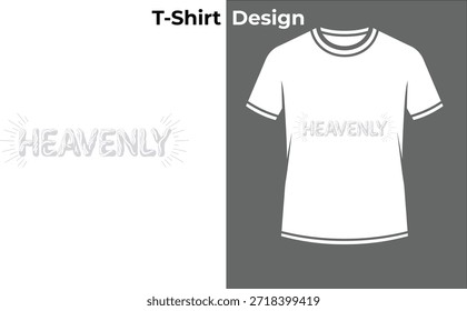 Ilustração de vetor de t-shirt celeste branco tipografia, projeto de texto espiritual com nuvens e portões para temas divinos, paz e céu.
