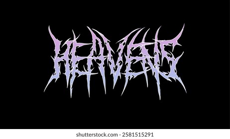 Heavens, vector typography with sharp, aggressive symmetrical lettering. Perfect for bands, album covers, merchandise, and dark-themed branding. Ideal for those seeking a bold, edgy design