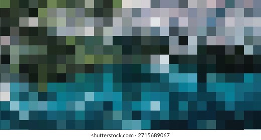A heavily pixelated representation of a water surface with shades of blue and green