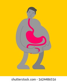 Heaviness in stomach. bloating and nausea. Sick belly. vector illustration 
