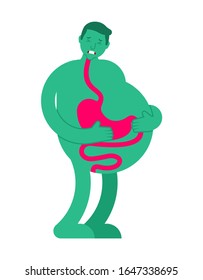 Heaviness in stomach. bloating and nausea. Sick belly. vector illustration 
