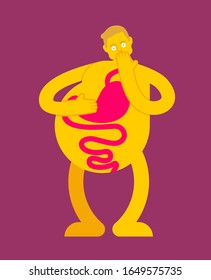 Heaviness in stomach. bloating and nausea. Sick belly. vector illustration 
