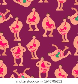 Heaviness in stomach pattern seamless. bloating background. nausea texture. Sick belly ornament. vector illustration
