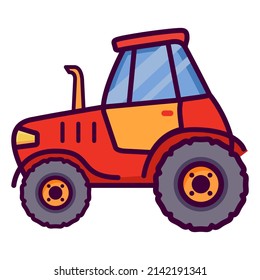 Heavy agricultural machinery red tractor for field work.Line art vector illustration. Isolated on white background.