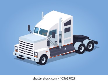 Heavy american white truck against the blue background. 3D lowpoly isometric vector illustration